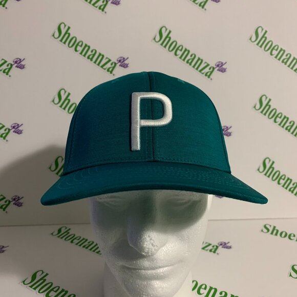 PUMA Hat P Cap Tour Exclusive Snapback Adjustable FlexFit Green White One Size - Picture 1 of 8